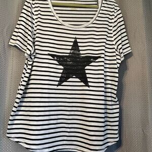 Striped Black and White Star Print Women's Top